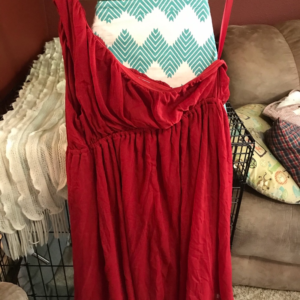 Red one shoulder knee length dress